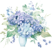水彩风格的蓝花插花PNG插画