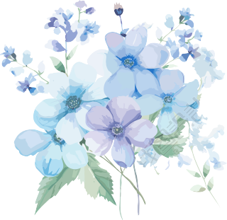 淡紫淡蓝风格的蓝色水彩鲜花插画