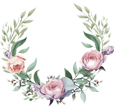 水彩线条描绘的两片叶子和玫瑰花插画
