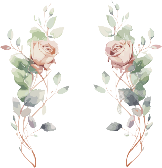 水彩描绘的两片叶子和玫瑰花素材