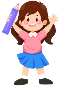 手绘开学季手拿紫色铅笔的小女生插画