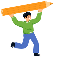 手拿黄色铅笔奔跑的男同学创意插画