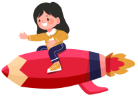 创意手绘坐在铅笔飞机上的女孩PNG元素