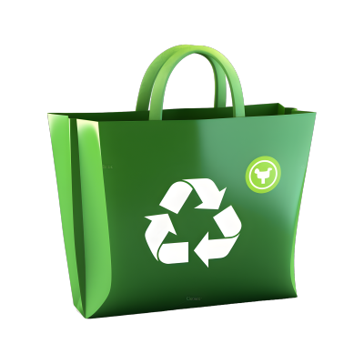 绿色购物袋带有回收符号3D素材