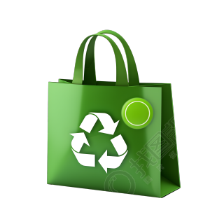 3D立体绿色环保购物袋PNG元素
