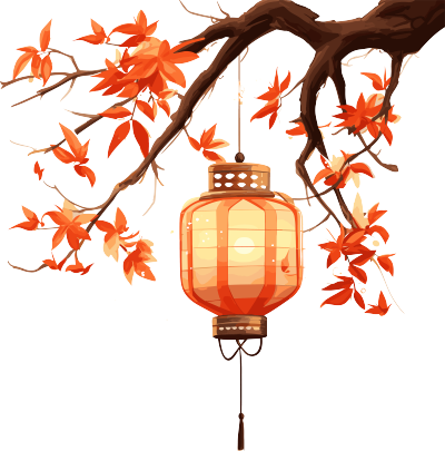 树枝上悬挂的中国灯笼素材