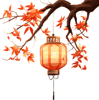 树枝上悬挂的中国灯笼素材