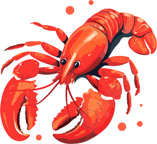 水彩绘制的白色背景红色龙虾元素