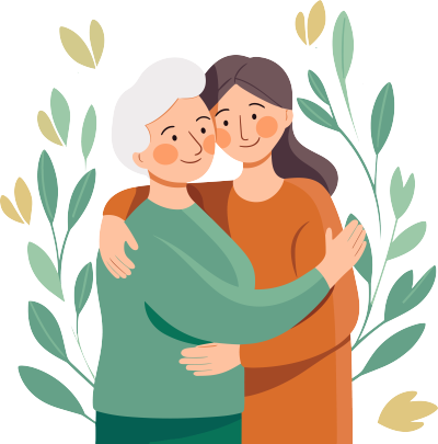 插画设计：女性拥抱奶奶矢量插图素材