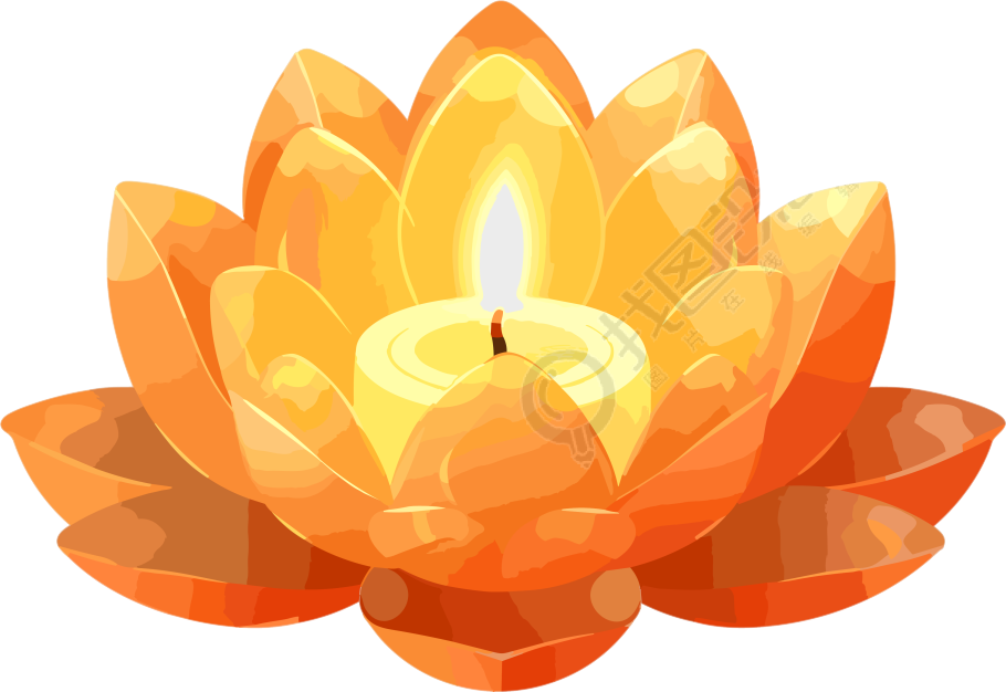 白色背景下的橙色莲花蜡烛素材
