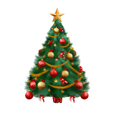 绿色圣诞树与红金装饰高清PNG素材