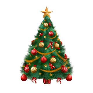 绿色圣诞树与红金装饰高清PNG素材