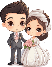 可爱新婚夫妇婚纱插画