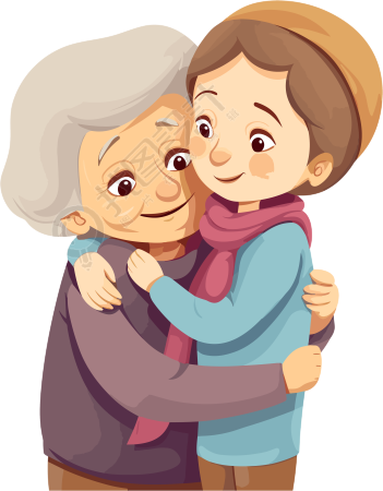 可爱老妇人拥抱年轻女子卡通图像素材