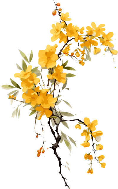 悬挂式日本民间艺术风格的黄色花朵PNG图形素材