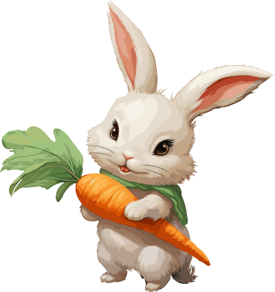 可爱白兔背着橙色胡萝卜的PNG图形素材