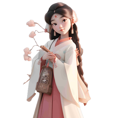 花海背景下穿着传统中国汉服的女孩元素