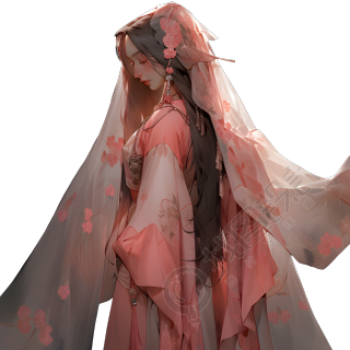 红色汉服婚纱斗篷透明背景元素