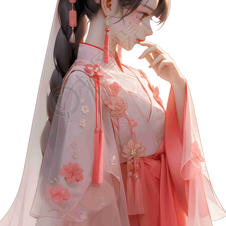 华丽红色汉服美丽女孩插画设计元素