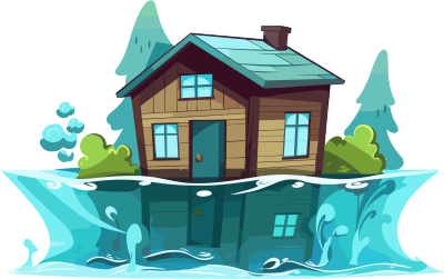 水中漂浮的房屋矢量插图素材