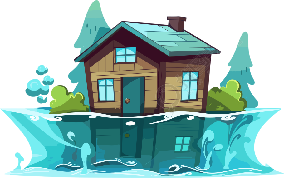 水中漂浮的房屋矢量插图素材