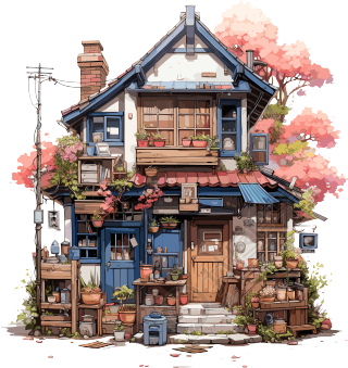 可爱粉色小房子插画素材