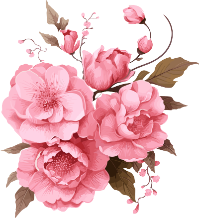 粉色花朵蕾丝与叶子矢量插画