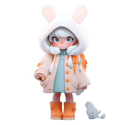 可爱白发兔耳女孩炫彩外套设计元素