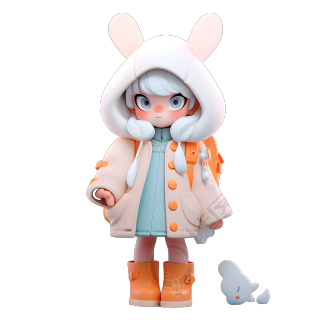 可爱白发兔耳女孩炫彩外套设计元素