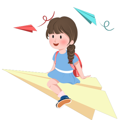 开学季坐在纸飞机上的女孩创意插画PNG