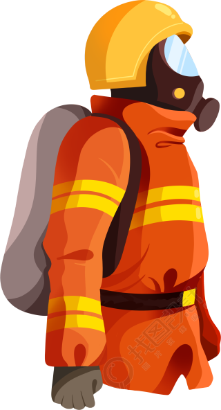 手绘带防毒面罩的消防员PNG元素