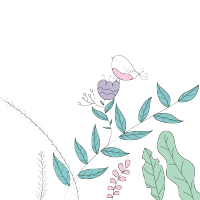 手绘简约线条叶子胖小鸟插画PNG