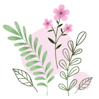 粉色小花绿色线条叶子小清新插画