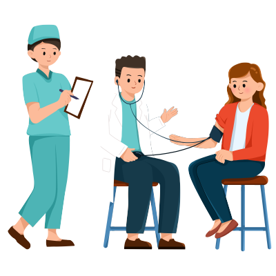 体验中的男医生和护士手绘插画素材