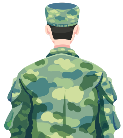 穿迷彩服的军人背影手绘插画素材