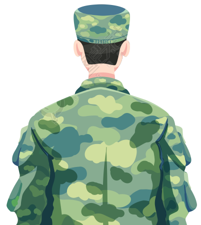 穿迷彩服的军人背影手绘插画素材