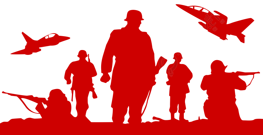 红色军人战机剪影国防教育PNG插画