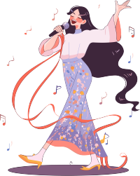 动漫插画女性唱歌插画