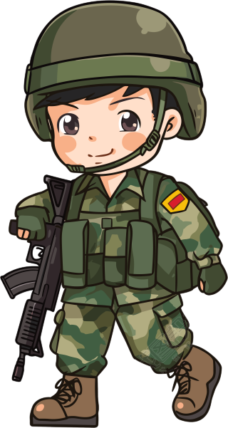 中国艺术风格白底军人士兵卡通PNG素材
