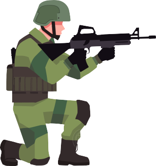 绿色军服士兵持AK47瞄准小目标动态图