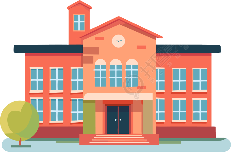 校园建筑扁平插画