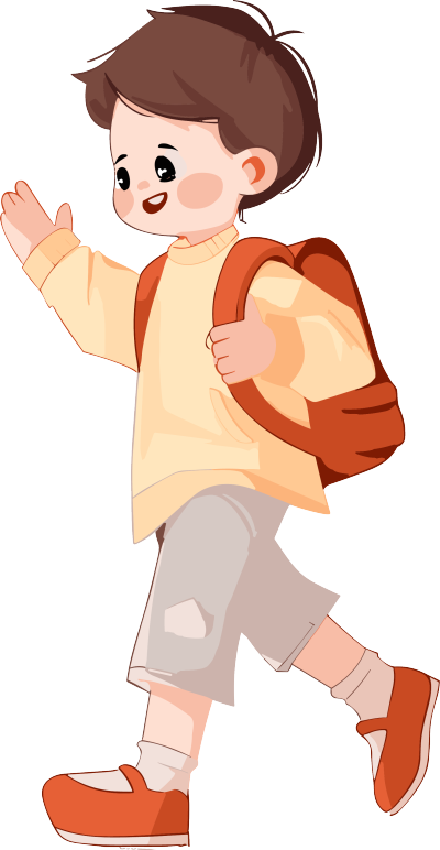 可爱小男孩背着书包走向学校插画设计素材