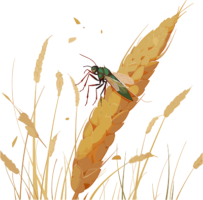 站在小麦秆上的昆虫手绘插画