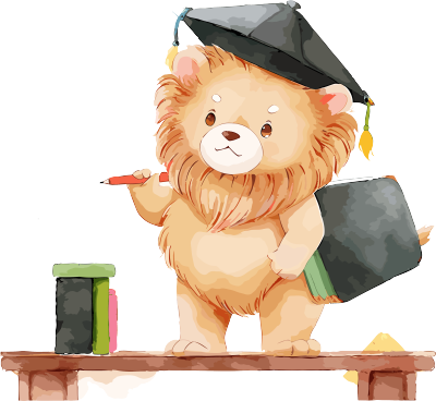 带学士帽的狮子可爱插画设计素材