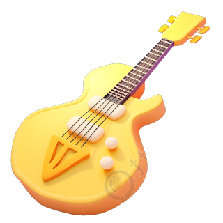 透明背景3D立体黄色吉他元素