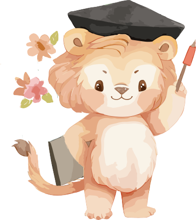 狮子戴学位帽和袍子插画