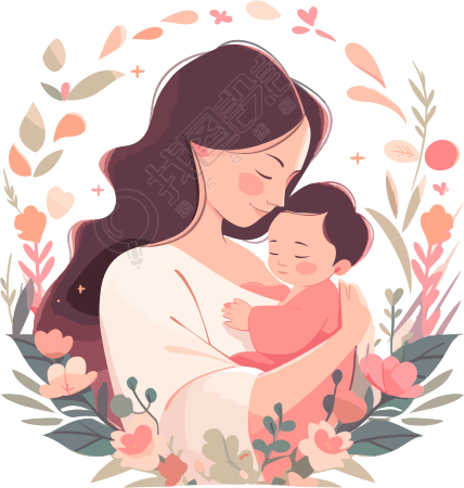 优雅粉色母亲抱着宝宝插画设计
