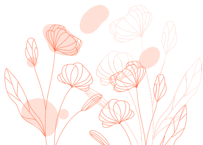 橘红色线条小花叶片透明背景元素