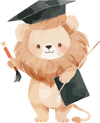 校园狮子毕业礼服持黑板回归校园插画