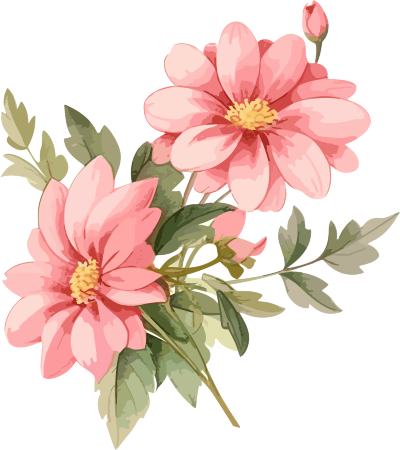复古风格水彩插画 粉色花卉图案